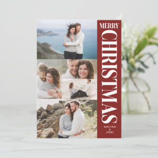 Cartão De Festividades Colagem de Fotos com Estilo Vermelho e Branco Feli