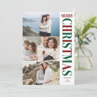 Cartão De Festividades Colagem de Fotos com Estilo Vermelho e Verde Feliz