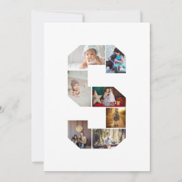 Cartão De Festividades Colagem de Fotos com Letra S em Preto e Branco