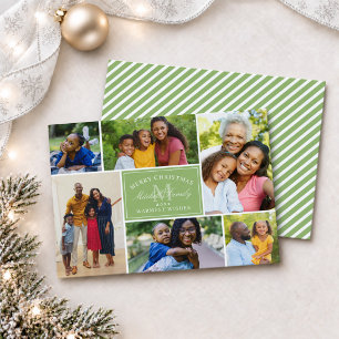 Cartão De Festividades Colagem de Fotos com Listra Verde Feliz Natal
