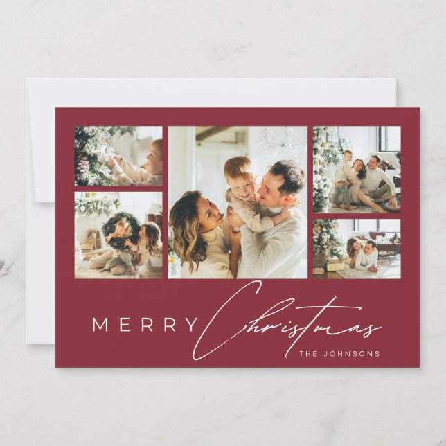 Cartão De Festividades Colagem de Fotos com Script Moderno Simples Natal  (Frente)