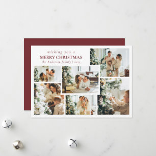 Cartão De Festividades Colagem de Fotos com Tipografia Vermelha Elegante