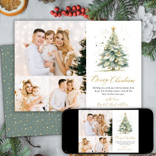 Cartão De Festividades Colagem de Fotos da Árvore 3 de Natal Elegante Wat