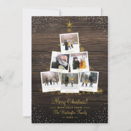 Cartão De Festividades Colagem de Fotos da Árvore de Natal 6 Dourada de n