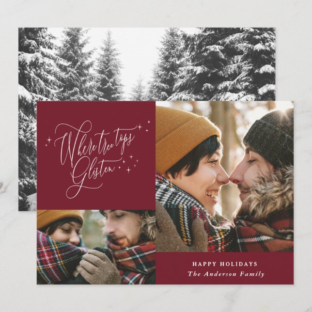 Cartão De Festividades Colagem de fotos da Borgonha guião elegante Natal (Frente/Verso)