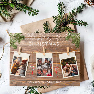 Cartão De Festividades Colagem de Fotos da Corrente de Madeira de Natal