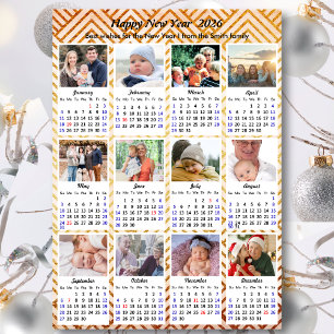 Cartão De Festividades Colagem de Fotos da Família 12 Moderna Dourada do