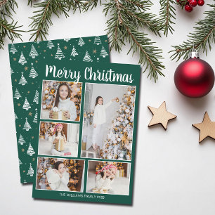 Cartão De Festividades Colagem de Fotos da Família Árvores Verdes Feliz N