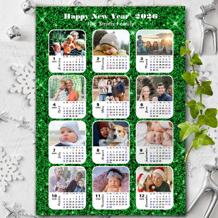 Cartão De Festividades Colagem de Fotos da Família Calendária 2026 Verde