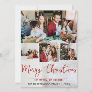 Cartão De Festividades Colagem de Fotos da Família de Natal Branco Elegan