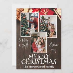 Cartão De Festividades Colagem de Fotos da Família de Natal Rustic Elegan