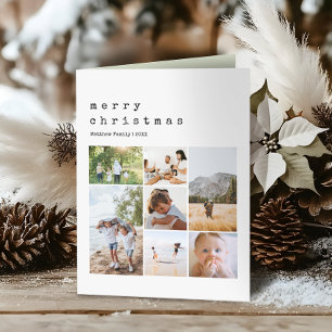 Cartão De Festividades Colagem de Fotos da Família de Natal Verde Minimal