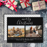 Cartão De Festividades Colagem de Fotos da Família de Script de Natal Pre<br><div class="desc">Cartão de Feriado de Colagem de Fotos da Família de Script de Natal Merry Black e White moderno. Script branco em preto. Adicione 2 fotos,  texto e faça um cartão de Natal de família de tendências e chic.</div>
