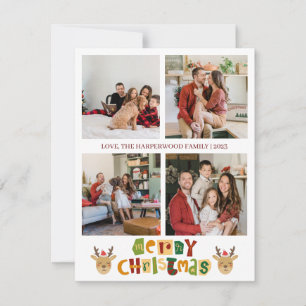 Cartão De Festividades Colagem de Fotos da Família de Script de Reindeer 