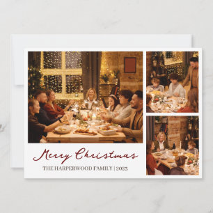 Cartão De Festividades Colagem de Fotos da Família de Script de Reindeer 