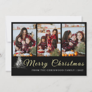 Cartão De Festividades Colagem de Fotos da Família em Desenho de Pinheiro
