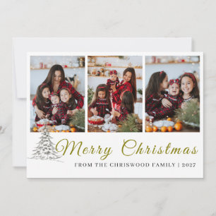 Cartão De Festividades Colagem de Fotos da Família em Desenho de Pinheiro