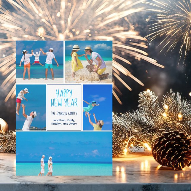 Cartão De Festividades Colagem de Fotos da Família Feliz ano novo Modern  (Criador carregado)