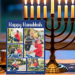 Cartão De Festividades Colagem de Fotos da Família Feliz Hanukkah Padrão