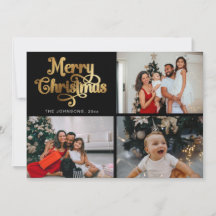 Colagem de Fotos da Família Feliz Natal Dourado