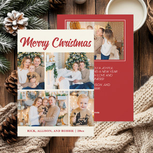 Cartão De Festividades Colagem de Fotos da Família Feliz Natal Vermelho