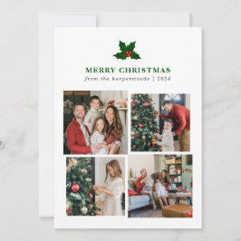 Cartão De Festividades Colagem de Fotos da Família Floral de Natal Elegan