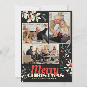Cartão De Festividades Colagem de Fotos da Família Foliage no Natal