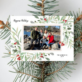 Cartão De Festividades Colagem de Fotos da Família Holiday Botanage Cores