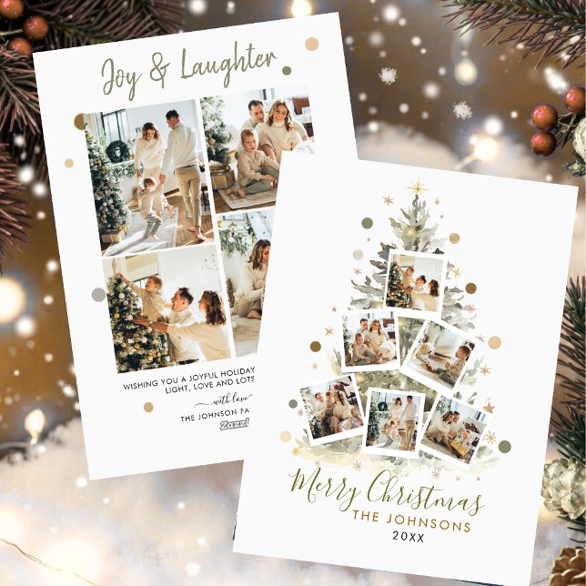 Cartão De Festividades Colagem de Fotos da Família Moderna Feliz Natal (Criador carregado)