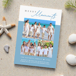 Cartão De Festividades Colagem de fotos da família Momentos Alegres azul