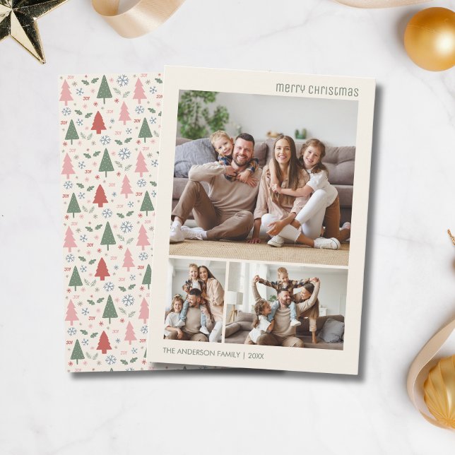 Cartão De Festividades Colagem de Fotos da Família Natal 3 (Christmas Family 3 Photo Collage Holiday Card)