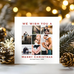 Cartão De Festividades Colagem de Fotos da Família Natal Minimalista Clás
