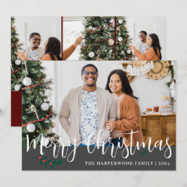 Cartão De Festividades Colagem de Fotos da Família Natal Moderna Elegante