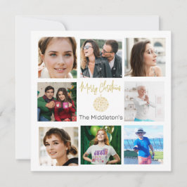 Cartão De Festividades Colagem de Fotos da Família Natal Verde Dourado