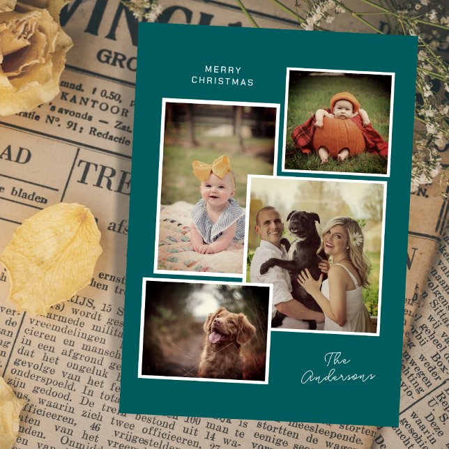 Cartão De Festividades Colagem de Fotos da Família Personalizada no Natal (Criador carregado)