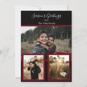 Cartão De Festividades Colagem de Fotos da Família Preto - Script Branco