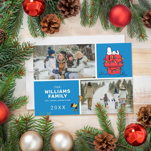 Cartão De Festividades Colagem de Fotos da Família Snoopy Doghouse de Nat (Card on table)