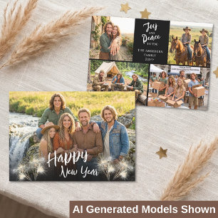 Cartão De Festividades Colagem de Fotos de Ano Novo Feliz Paz Alegria