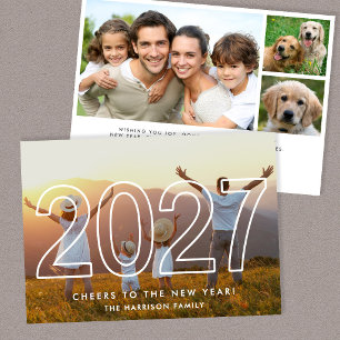 Cartão De Festividades Colagem de Fotos de Ano Novo Minimalista 2027
