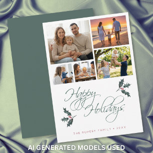Cartão De Festividades Colagem de Fotos de Azevinho Moderno e Elegante Fe