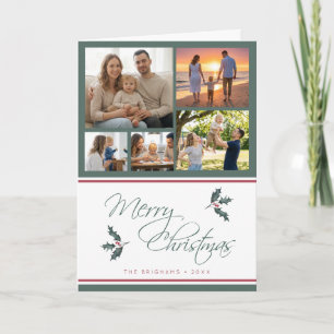 Cartão De Festividades Colagem de Fotos de Azevinho Moderno Feliz Natal