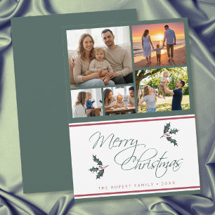Cartão De Festividades Colagem de Fotos de Azevinho Moderno Feliz Natal