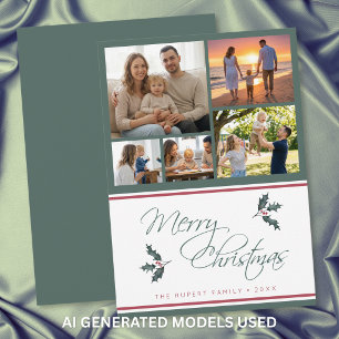 Cartão De Festividades Colagem de Fotos de Azevinho Moderno Feliz Natal