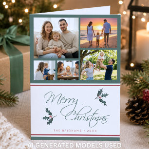 Cartão De Festividades Colagem de Fotos de Azevinho Moderno Feliz Natal