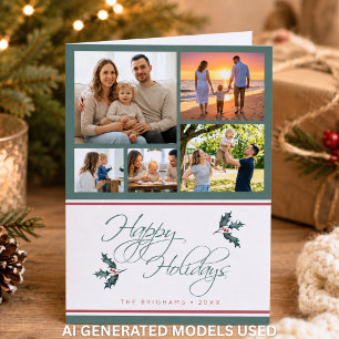 Cartão De Festividades Colagem de Fotos de Azevinho Moderno Feliz Natal