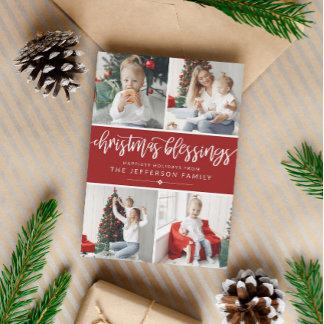 Cartão De Festividades Colagem de Fotos de Bênção de Natal em Script de P