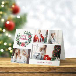 Cartão De Festividades Colagem de Fotos de Coroa de Natal Colorida e Fest