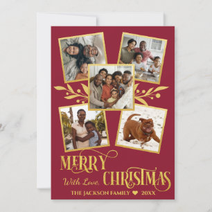 Cartão De Festividades Colagem de Fotos de Família com Letra em Folha de