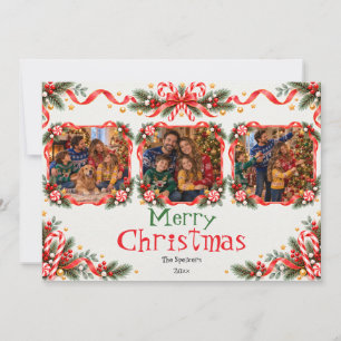 Cartão De Festividades Colagem de Fotos de Família de Natal com Cana-de-A