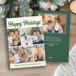 Cartão De Festividades Colagem de Fotos de Família Feliz Natal Verde 